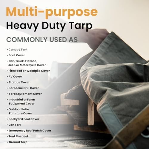 WHITEDUCK Canvas Tarp 18 oz. Heavy Duty Water Repellent UV Resistant, Rustproof Grommets, Industrial & Commercial Use Cloth Tarps (Cut Size: 6x8, Finished Size: 5'6"x7'6", Blue) - Image 5