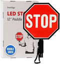SmartSign 12" LED Stop Paddle, Rechargeable Battery & Charger, 2-Sided Reflective Hand Held Aluminum Sign with Strap, Steady/Flashing Light Modes, Foam-Padded Grip, 1-Pack by SmartSign