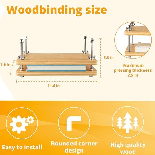 Bamboo Wooden Book Press for Bookbinding - Portable Bookbinding Machine and Book Press (11.6 x 7.9 inches) - Image 2