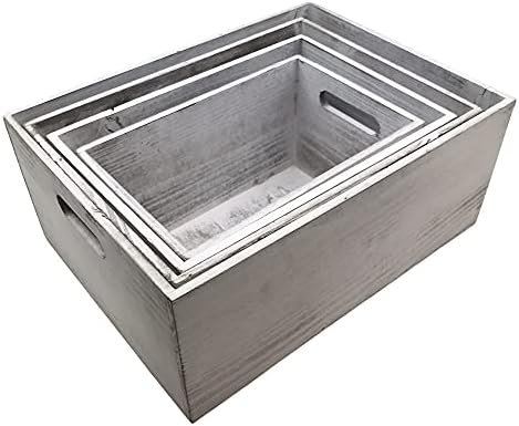 Oojami 4 Pack Nesting Wooden Crates for Display, Whitewashed with Handles - Image 6