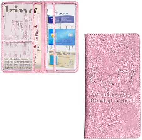 Ziciner Car Registration and Insurance Holder, Auto Card Document Glove Box Organizer with Magnetic Closure, Universal Vehicle Interior Accessories for Cars SUVs (Pink-Large) by Ziciner