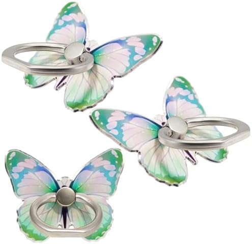 3 Pcs Butterfly Cell Phone Ring Stand Holder, Cute Butterfly Design Finger 360° Rotating Metal Hand Phone Stand Holder, with Adjustable Knob Loop (threegreen) by HZZADZXW