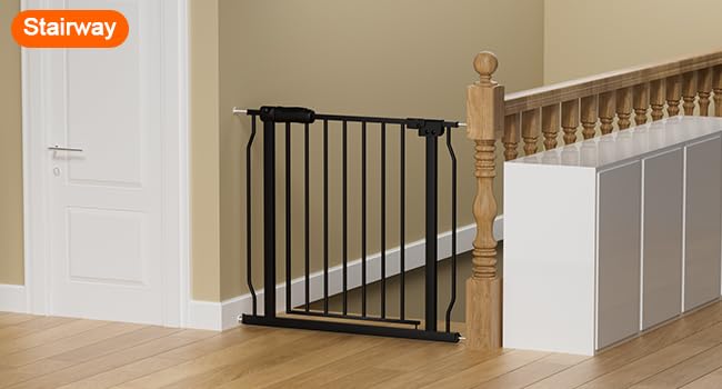Narrow Baby Gates for Stairs Doorways Auto Close Tension Black Metal Child Pet - Image 6