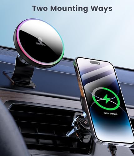 for Magsafe Car Mount Charger 15W LED RGB Car Phone Holder for Dash Vent - Image 2