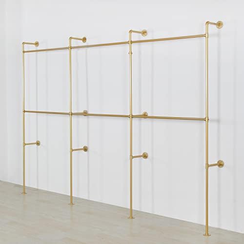 Wall Mounted Industrial Pipe Clothing Garment Racks, Metal Clothing Store Display Stands Clothes Rack Multi-purpose Heavy Duty Hanging Rod for Closet Storage, 134in Gold - Image 7
