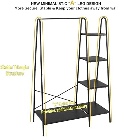 Finnhomy Rustic Clothes Rack, Clothing Rack for Hanging Clothes Heavy Duty Garment Rack with 5 Wood Shelves Freestanding Portable Closet Organizer for Bedroom/Entryway/Boutiques，Matte Black - Image 6