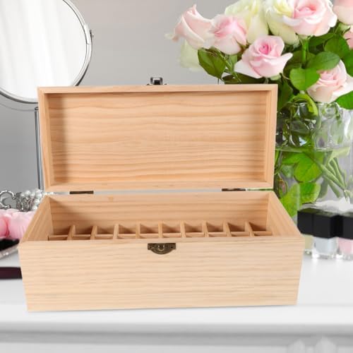 Healeved Essential Oil Storage Box Pine Wood Aromatherapy Oil Storage Organizer with Multiple Compartments Essential Case Organizer for Display Home Spa Perfume Bottle 10.55 X 4.60 X 3.93 in - Image 4