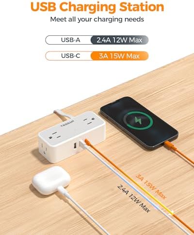 TESSAN Extension Cord 15 FT, Power Strip with 900J Surge Protection, Grey - Image 6