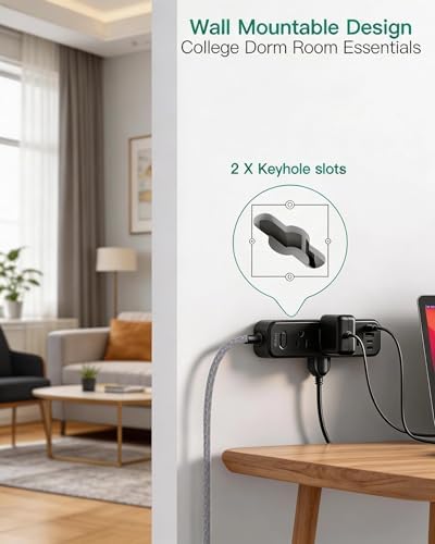 10FT Power Strip, 13-in-1 Long Extension Cord with Multiple Outlets with 9 Wide Spaced Outlets and 4 USB Ports, Flat Plug Wall Mount Charging Station for College Dorm Room Essentials, Office, Black - Image 7