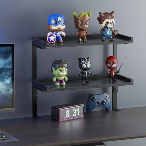 Clamp On Desk Shelf 2-Tier, 16.5 in Wood Shelving Unit for Office Desk/Gaming Accessories, Tabletop Book Storage Rack, Shelf for Top of Desk, Black - Image 2