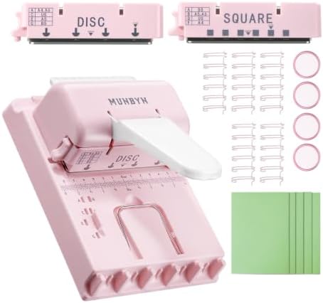 MUNBYN Multi Binding Machine with 2 Detachable Heads(Disc & Square), Pink by MUNBYN