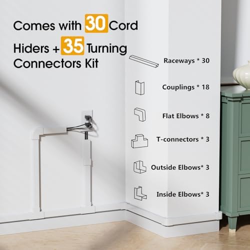 425in TV Cord Hider Wall, Cord Covers for 2-3 Wires on Wall, Easier Set-up Cable Hider Wire Covers for Cords on Wall, Paintable Cable Cover Management to Hide TV Wires, W0.95 H0.55in, White - Image 3