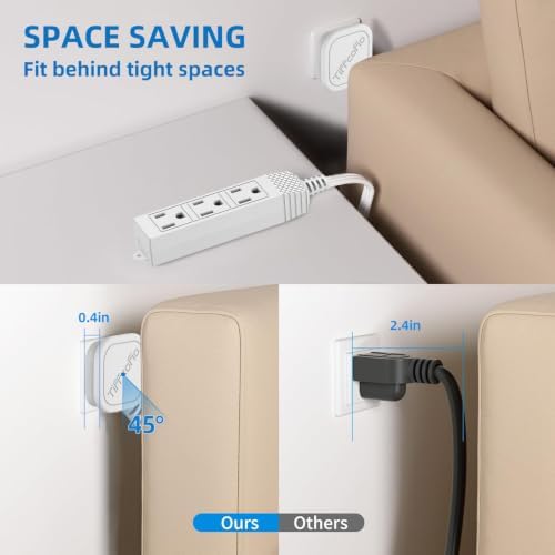 TiFFCOFiO Flat Plug Extension Cord, 9 FT 3 Prong Outlet Strip, 3 Grounded Outlets for Home Office and Travel, 13A/1625W, ETL Listed - Image 2