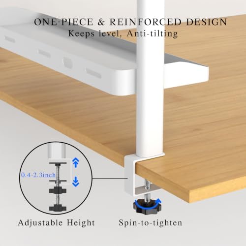 Clamp on Desk Shelf White, 24in 2-Tier Office Desk Shelves Organizer, Shelf for Top of Desk with Headphone Holder and Hooks, Desktop Storage Rack for Home Workspace, Study Rooms, Gaming Accessories - Image 7