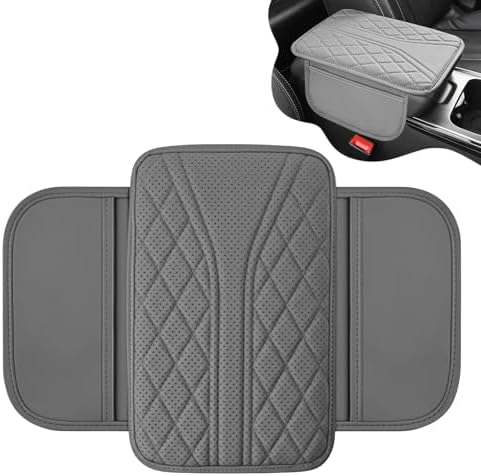 Car Center Console Cover with 2 Storage Bags, Leather Armrest Pad, Gray by Unknown