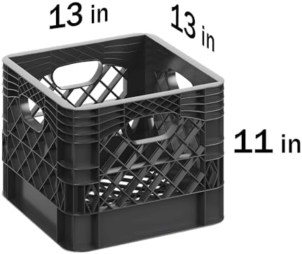 13 in. x 13 in. x 11 in. Heavy-Duty Black 16 Qt Milk Crate | 3 Pack | Stackable Storage Container with Handles - Image 2