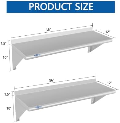 HARDURA 2 Pack Stainless Steel Shelf 12" X 36", 180LB - Image 3