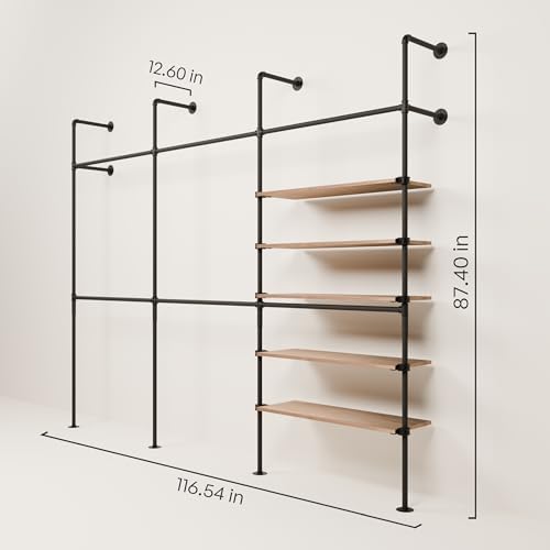 pamo Wall Mounted Clothing Rack with Oak Sheves – 117" W × 87" H, 1014 lbs - Image 2