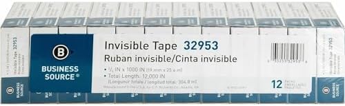 Business Source Premium Invisible Tape Refill Roll, 1" Core, 0.75" x 1000", 12 / Pack, 12 Packs/Carton (144 Total Rolls) - Image 2