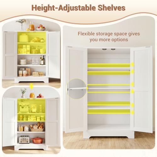 Unikito Kitchen Pantry Storage Cabinet with Adjustable Shelves, White - Image 4