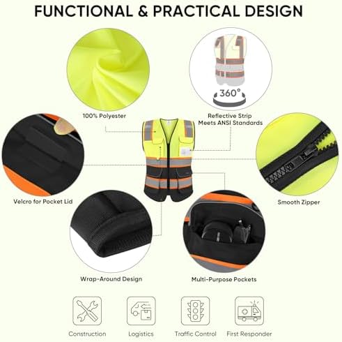 TICONN High Visibility Reflective Safety Vest for Men & Women, ANSI Class 2 - Image 2