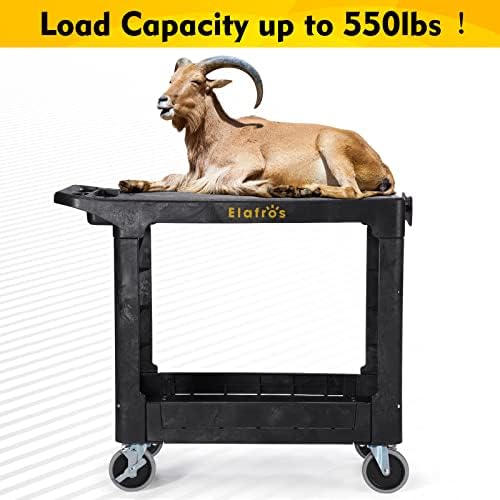 ELAFROS Heavy Duty Plastic Utility Cart, 37 x 18.8 in, Flat Top, Swivel Wheels, 550 lbs Capacity, Black (Pack of 2) - Image 6