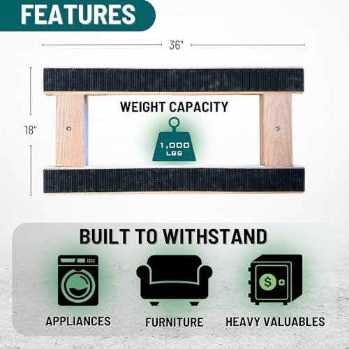Made in USA Premium Solid Oak Furniture Dolly - 18"x36" H-Frame w/Non-Slip Grip, 3.5" Non-Marking Wheels, Heavy-Duty 1000 lbs Capacity (18"x36" Solid Oak Dolly) - Image 3
