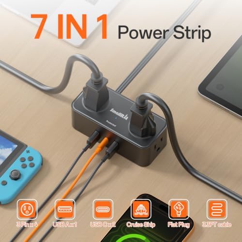 SMALLRT 2 Pcs Power Strip with USB C,3.3FT Flat Plug Extension Cord Indoor - Image 2