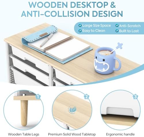 TOOLF 12 Drawers Storage Cabinet with Wooden Top and Plastic Bins, White - Image 4