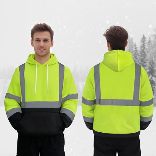 TCCFCCT Hi Vis Hoodie for Men Women Class 3 Safety Jacket Reflective, High Visibility Hoodie for Men Construction, Surveyors, Durable & Dirt-resistant with Black Bottom Part, WT-Yellow XL - Image 5