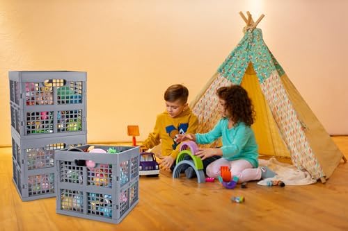 Eslite 3-Pack Collapsible Plastic Storage Crates,Foldable Crates for Storage,16L (Grey) - Image 7