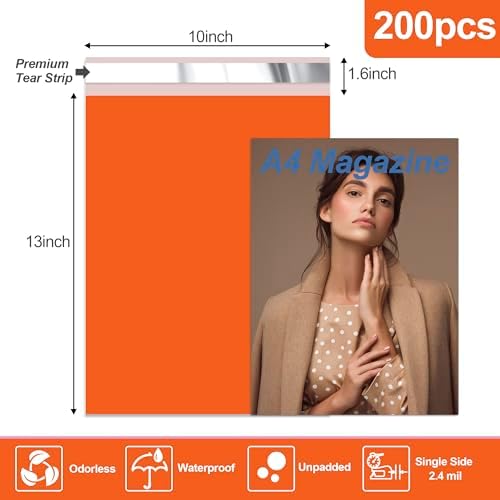 JinRuiKJ Poly Mailers 10x13 Inch, 200 Pcs Shipping Bags, Orange - Image 2