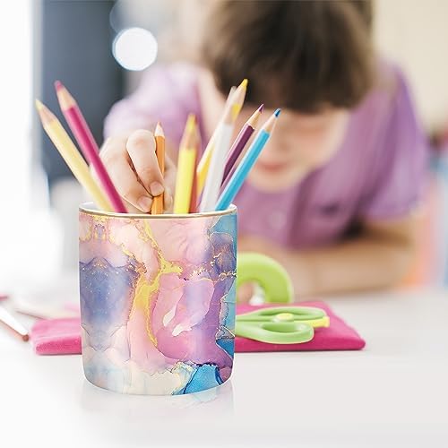 Cute Desk Pens Holder, Pencil Cup Holder for Desk, Ceramic Desktop Storage Pen Pencil Organizers Stationery Supplies for Office, Home, Gold Pattern - Image 3