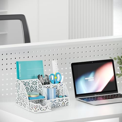 EasyPAG Desk Organizer and Pen Holder for Desk, Mesh Office Supplies Storage Caddy with Drawer for Small Space, Desktop Organizer for Home Office, White - Image 6