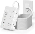 20Ft Long Extension Cord, PD20W, 6 outlets, 2A2C, Flat Plug Surge Protector by SUPERDANNY