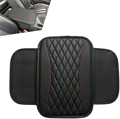 Car Center Console Cover, Patchwork Leather Armrest Cover Cushion with 2 Storage Bag, Waterproof Comfortable Auto Arm Rest Pad, Universal Center Console Protector for Sedan, SUV (Black) by Unknown