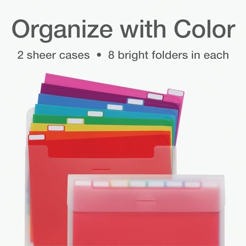 Oxford Portable File Organizer, 8 Plastic File Folders, Clear Case, Storage for Home and Office, Document Organizer, Holds 8-Tab Poly Project Folders, Letter Size, Assorted Colors, 2 Pack (52022) - Image 2