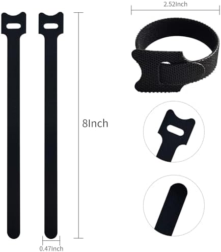 8 Inches 100PCS Black Reusable Cable Ties,Multi-purpose Adjustable Cord Straps,Cable Organizer,Cord Wrap and Hook Loop Cords Management,Adjustable Cord Ties - Image 2
