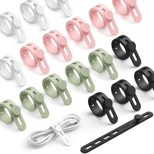 Lamicall 20 Pack Silicone Cable Ties, Reusable Cord Organizer Straps by Lamicall