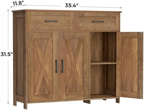 Homhedy Coffee Bar Storage Cabinet with Drawers, Kitchen Buffet Cabinet - Image 2