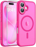 FNTCASE for iPhone 16 Plus Case, Fit for Magsafe, Screen Protector Hot Pink by FNTCASE