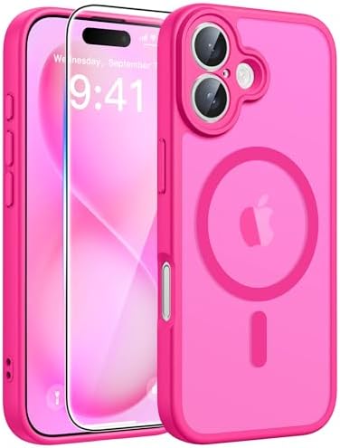 FNTCASE for iPhone 16 Plus Case, Fit for Magsafe, Screen Protector Hot Pink by FNTCASE
