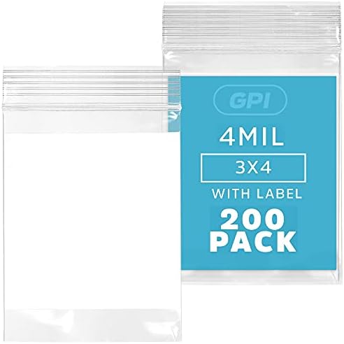 3" x 4" Zip Bags, 200 Pack, 4 Mil Heavy Duty, Write with White Block, GPI by GPI