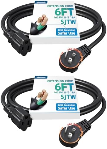 DEWENWILS 6FT 360° Rotating Flat Plug Extension Cord, 16/3 Gauge, 2 Pack by DEWENWILS