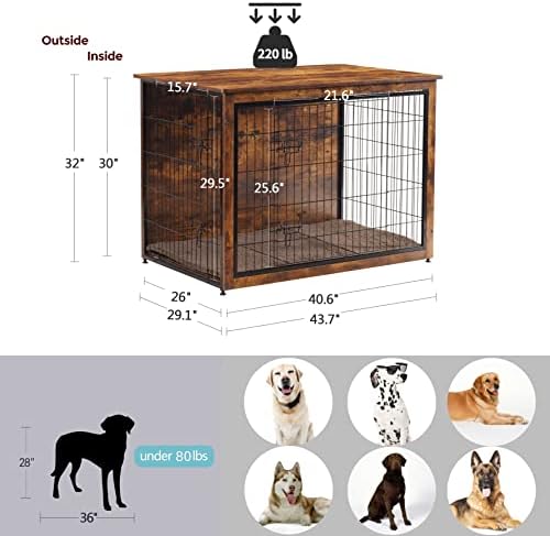DWANTON 43.3" XXL Dog Crate Furniture with Cushion, Large Dog Kennel Indoor - Image 5