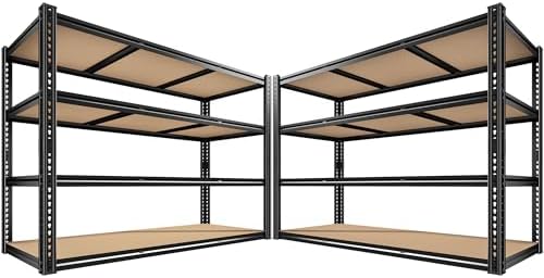 ROOMFAVE 60" W Garage Metal Shelving 2800LBS Storage Shelves 4 Tier, 2PC by RoomFave-organizeyourjoy