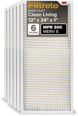Filtrete 12x24x1 Air Filter, MERV 5, MPR 300, 6 HVAC Filters by Filtrete