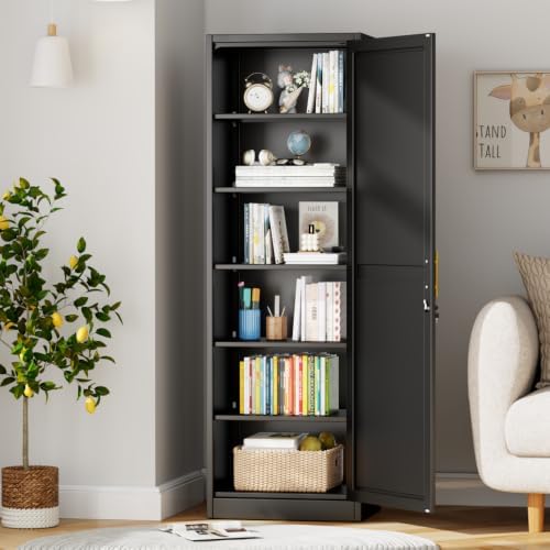 Lockable Tall Pantry Cabinet, Adjustable Shelves, Narrow Storage Cabinet - Image 4