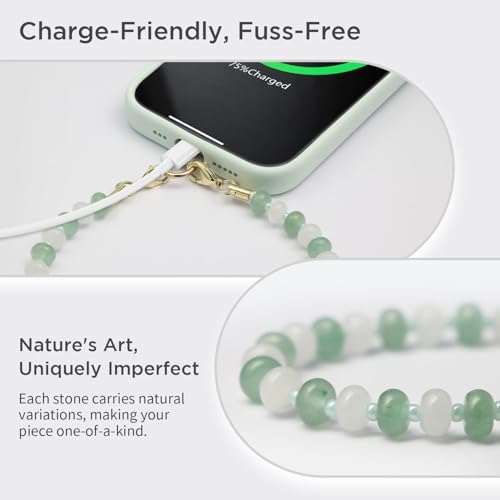 POSADINA Natural Stone Phone Charm, Beaded Healing Phone Wrist Strap, Handmade Cellphone Chain Lanyard with Tether Tab - Image 3