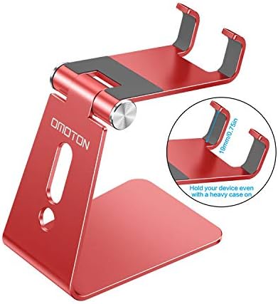 OMOTON C2 Adjustable Aluminum Cell Phone Stand with Charging Cutout, Red - Image 2